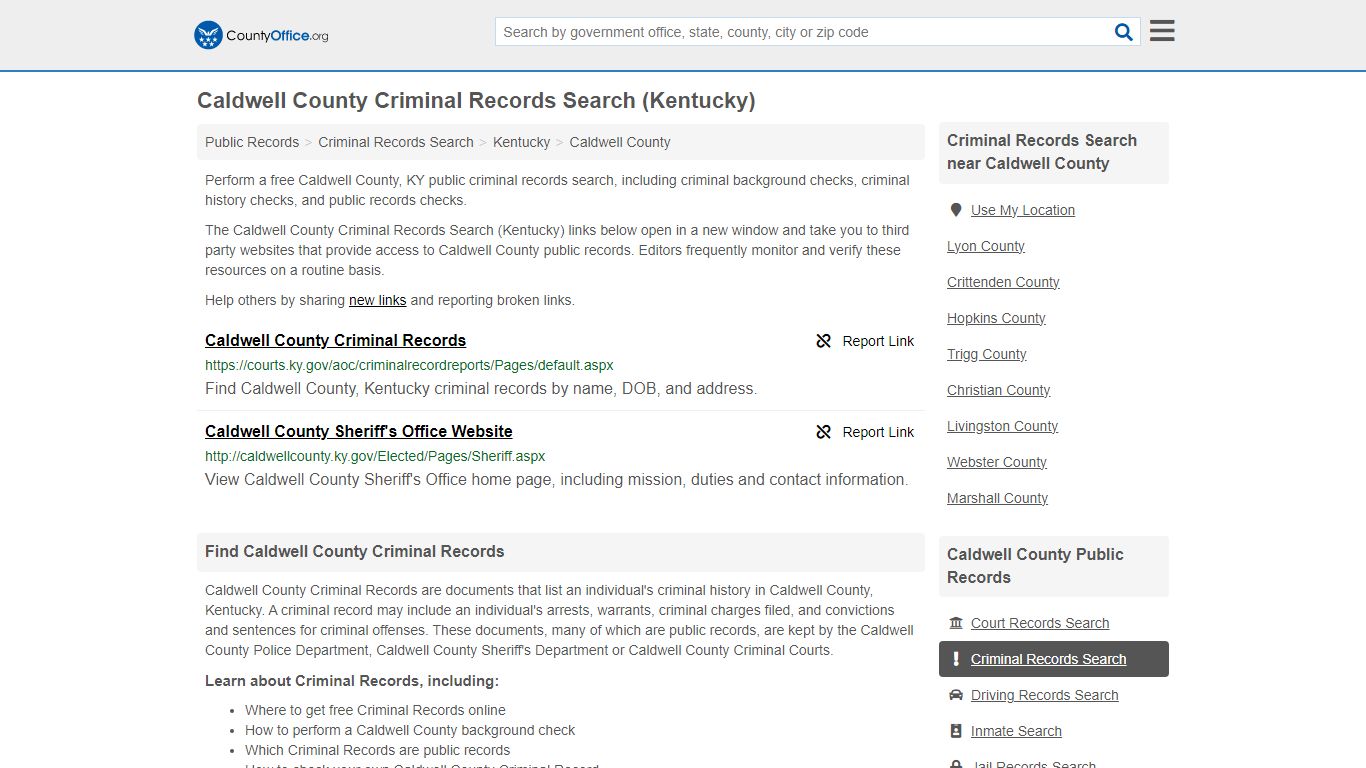 Caldwell County Criminal Records Search (Kentucky) - County Office
